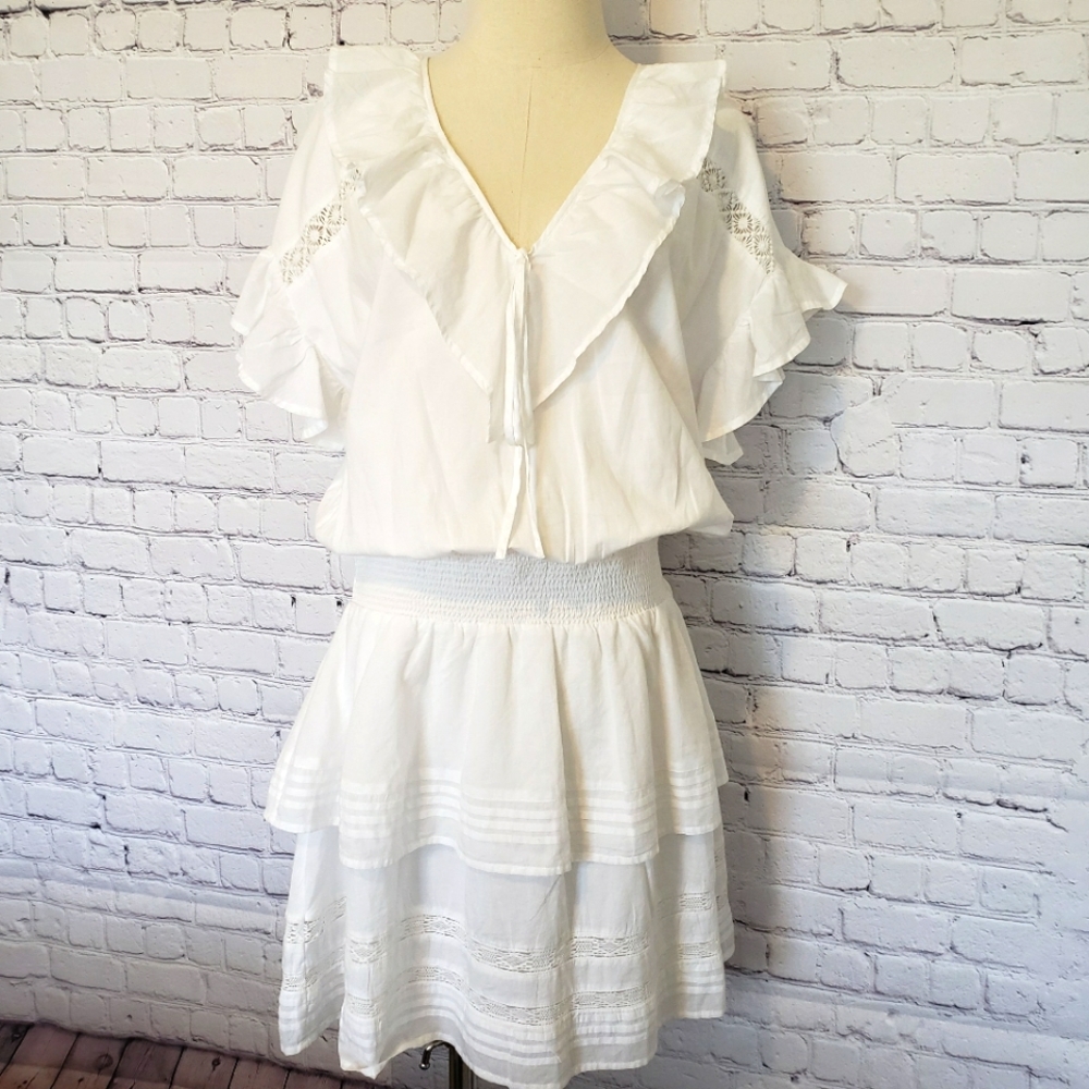 LAUREN RALPH LAUREN Nizaiah White Cotton Voile Ruffle Trim Mini Dress—NWT—12